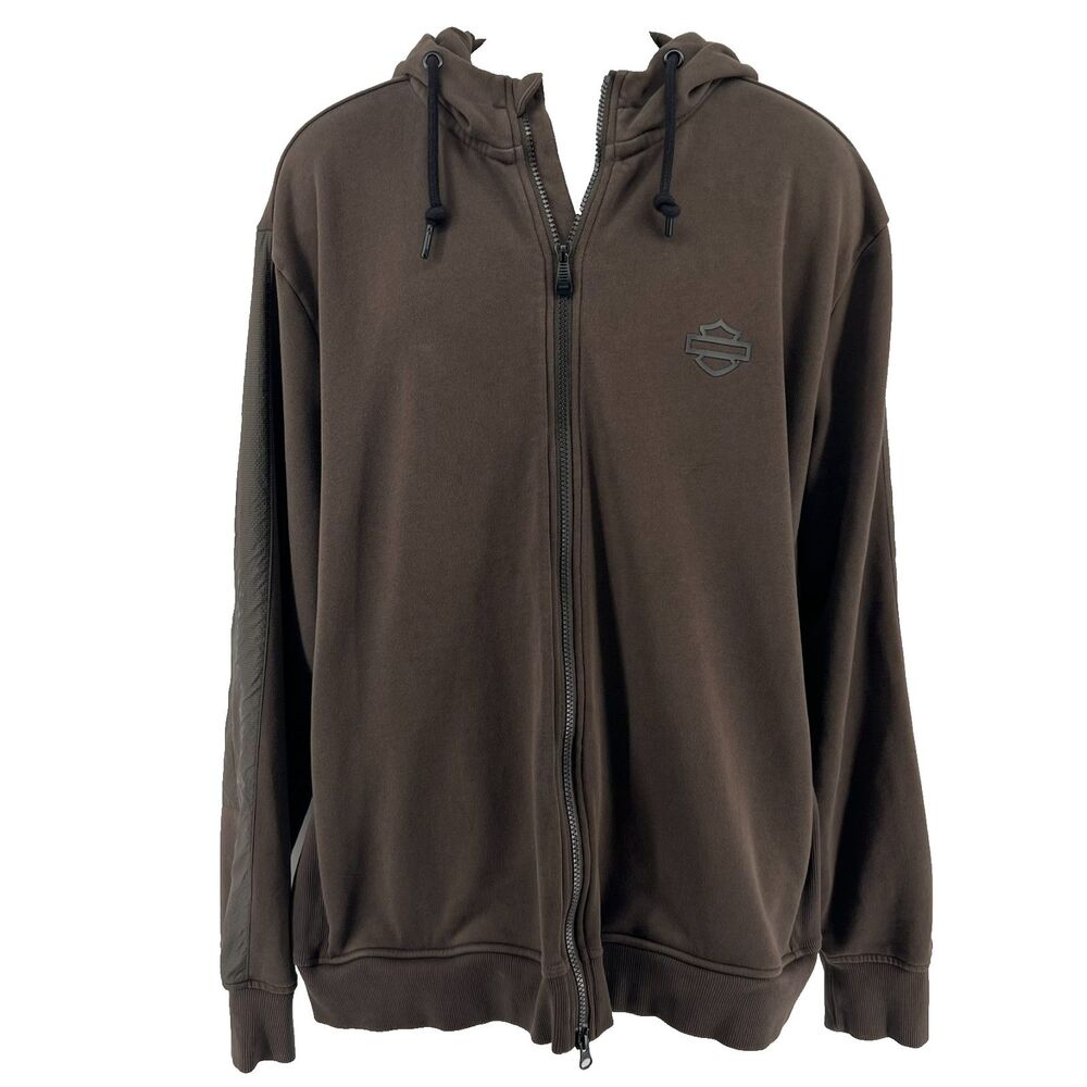 Harley Davidson Zip Hoodie Mens 2XL Brown Tech Sleeve Minimal Biker Streetwear